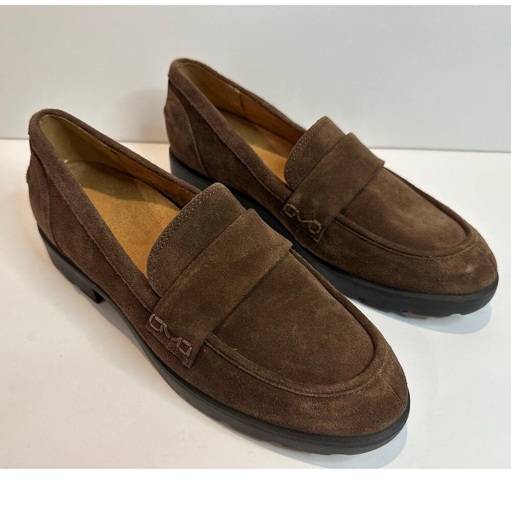 Vionic Cleo Suede Loafers Women’s Size 9 Brown Round Toe Comfort Shoes NWOB